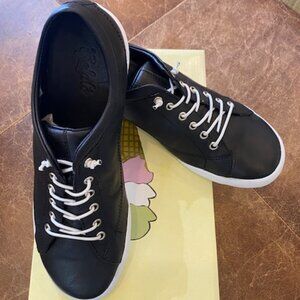 Black Leather Low-Top Women's Sneakers with White Laces